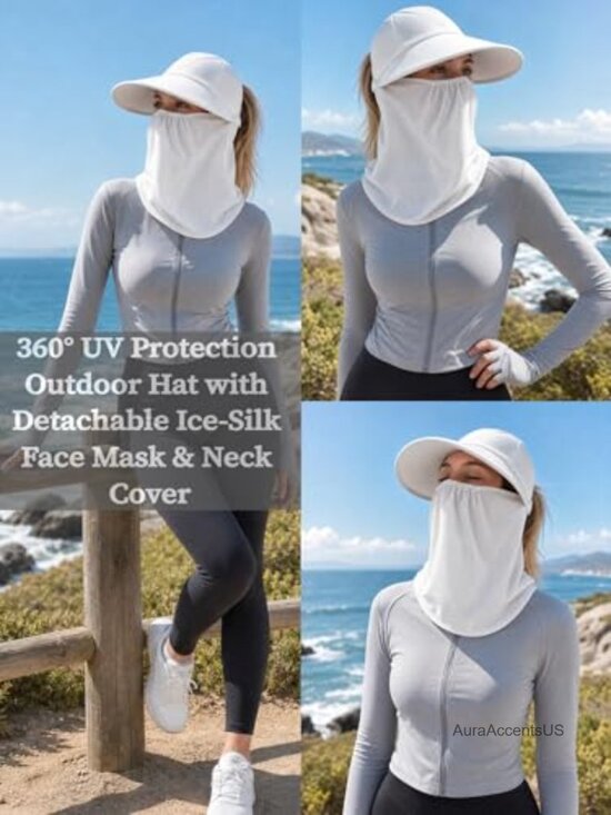 Wide Brim Sun Hat Visor Detachable Face Neck Cover UPF 50+ Ponytail Friendly main image 7
